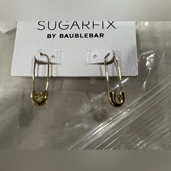 BaubleBar Gold Tone Safety Pin Threader Earrings Nickel Free SugarFix NWT - Picture 9 of 10
